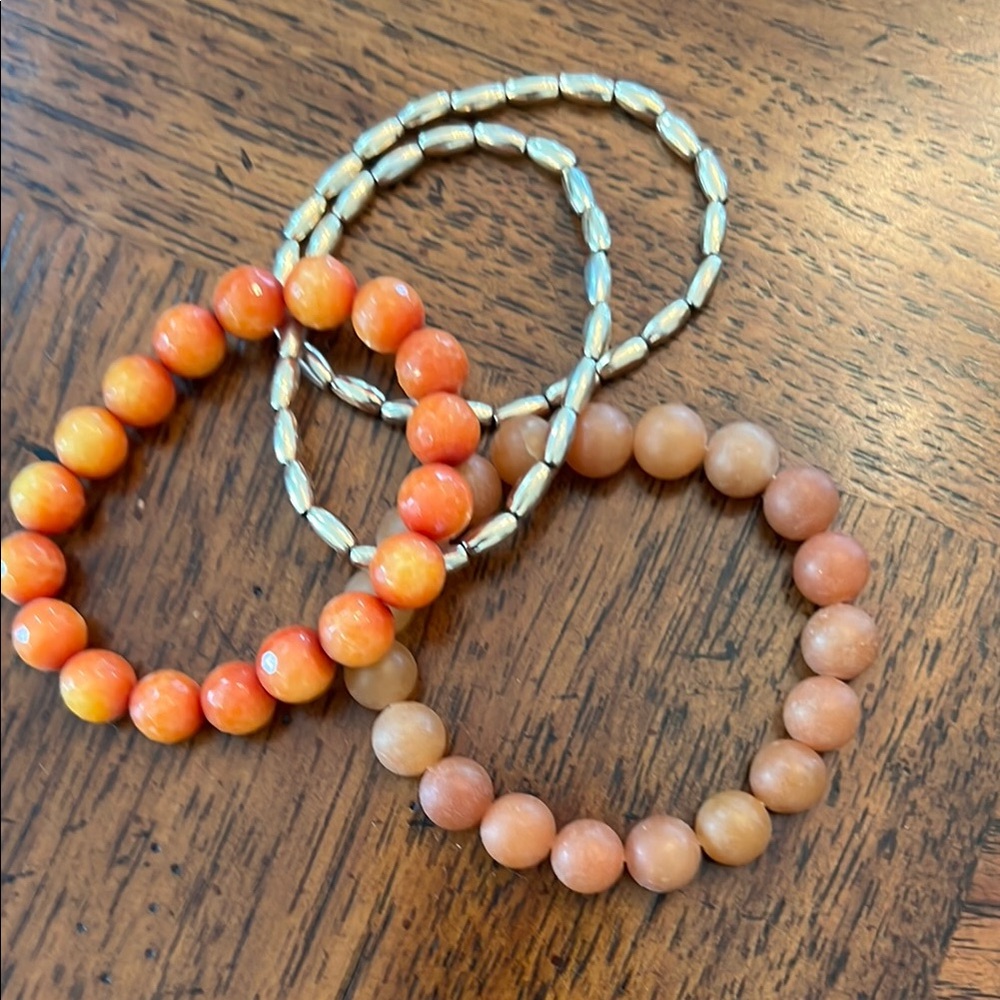 Elegant Orange and Gold Beaded Bracelet Set